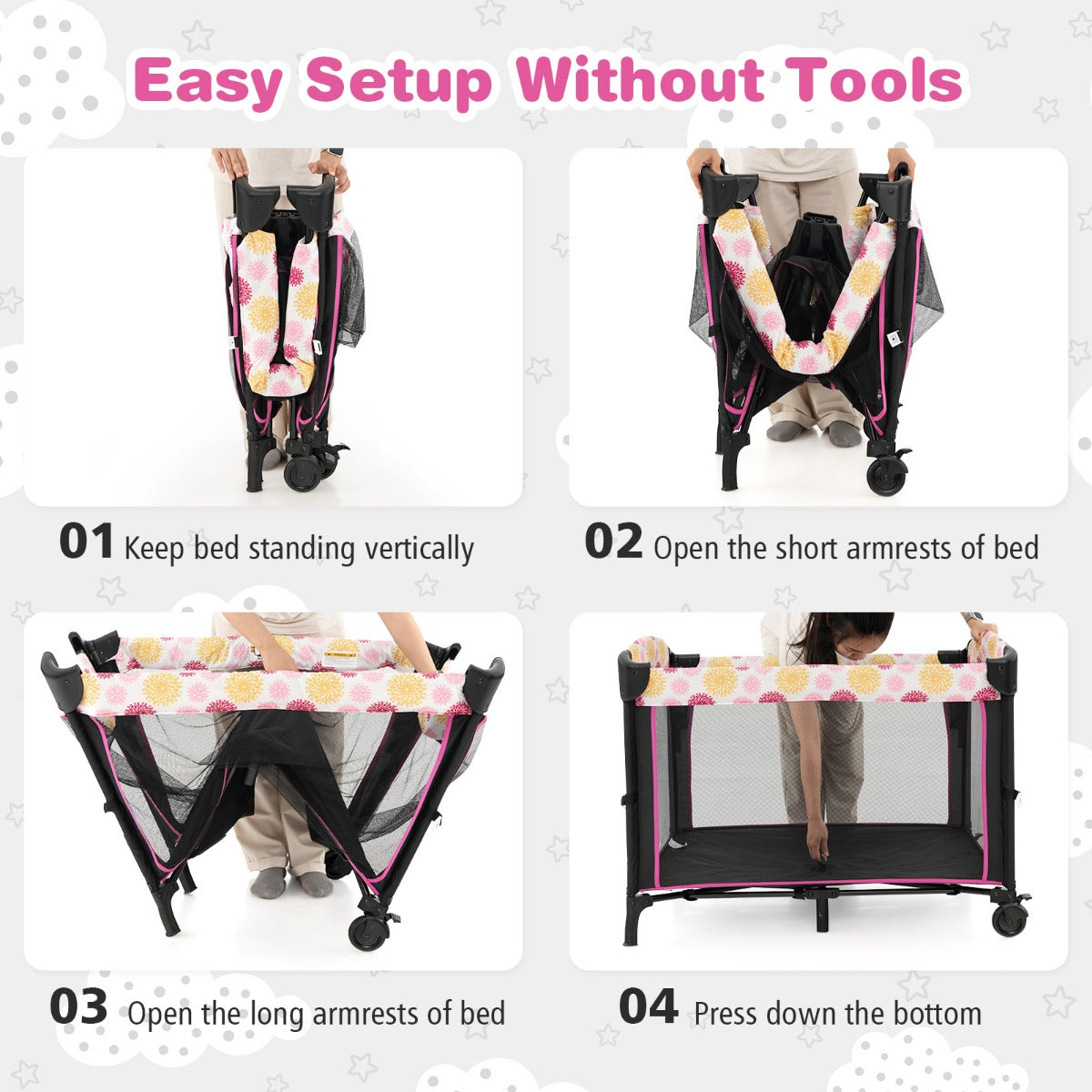 Hikidspace Bedside Baby Crib with Adjustable Height for Newborn Infant