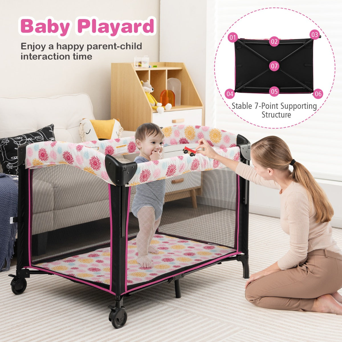 Hikidspace Bedside Baby Crib with Adjustable Height for Newborn Infant