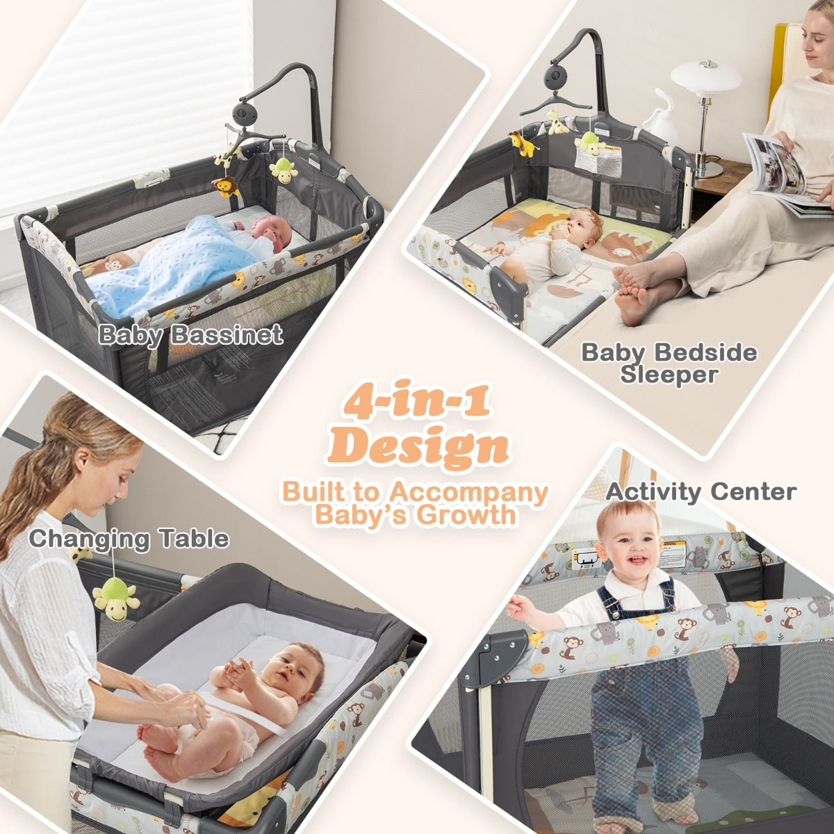 Hikidspace Bedside Baby Crib with Adjustable Height for Newborn Infant