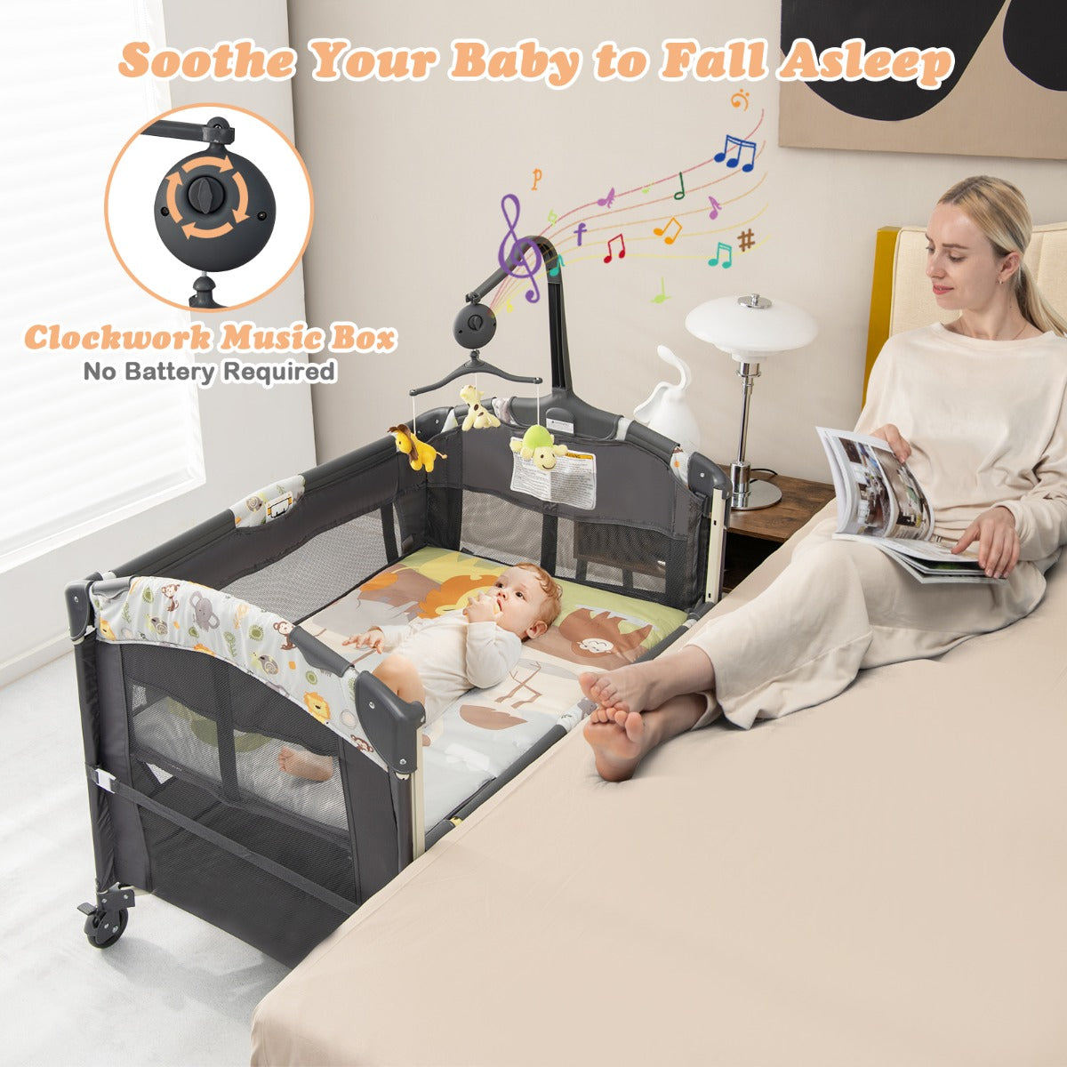 Hikidspace Bedside Baby Crib with Adjustable Height for Newborn Infant