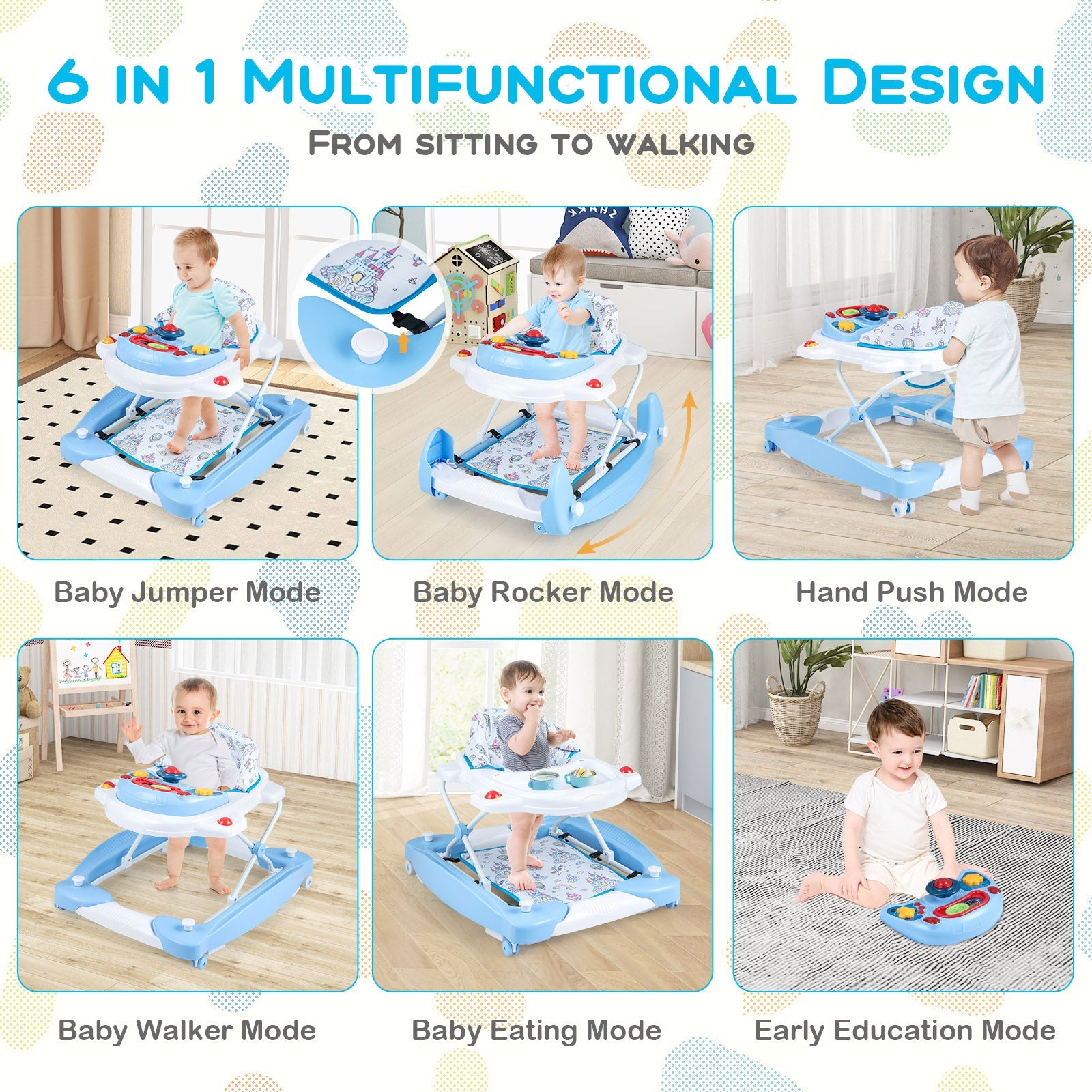 BABY JOY Foldable 6 in 1 Baby Walker Adjustable Toddler Walker Activity Center