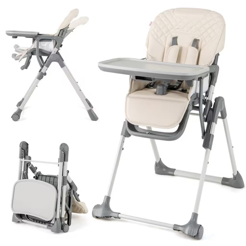 Hikidspace Foldable High Chair for Babies and Toddlers, Portable Adjustable Highchair with Footrest