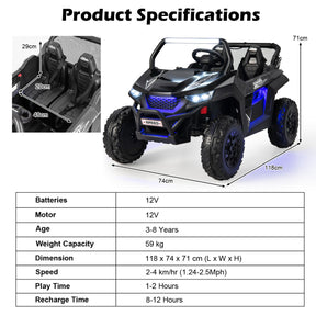12V 2-Seater Kids Ride On Car with Light Music & Electric Remote Control