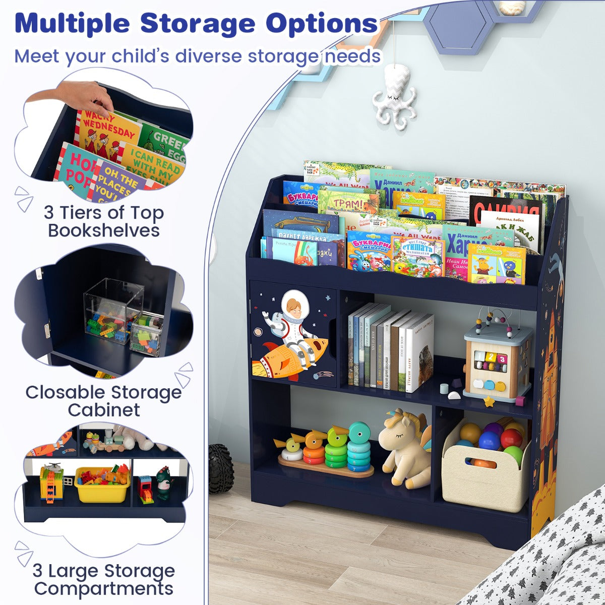 Toy Storage Organizer Display Stand for Playroom-Blue