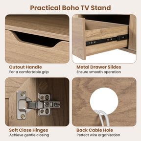 Boho TV Stand for 60 Inch TV Entertainment Center with Cabinets