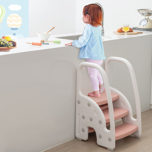 Hikidspace Three-Step Stool with Safety Handles and Non-slip Pedals for Toddlers