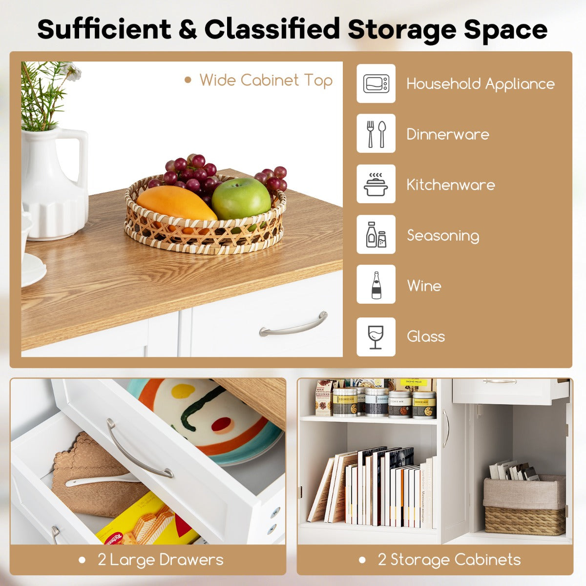 Buffet Sideboard Storage Cabinet with Spacious Table Top