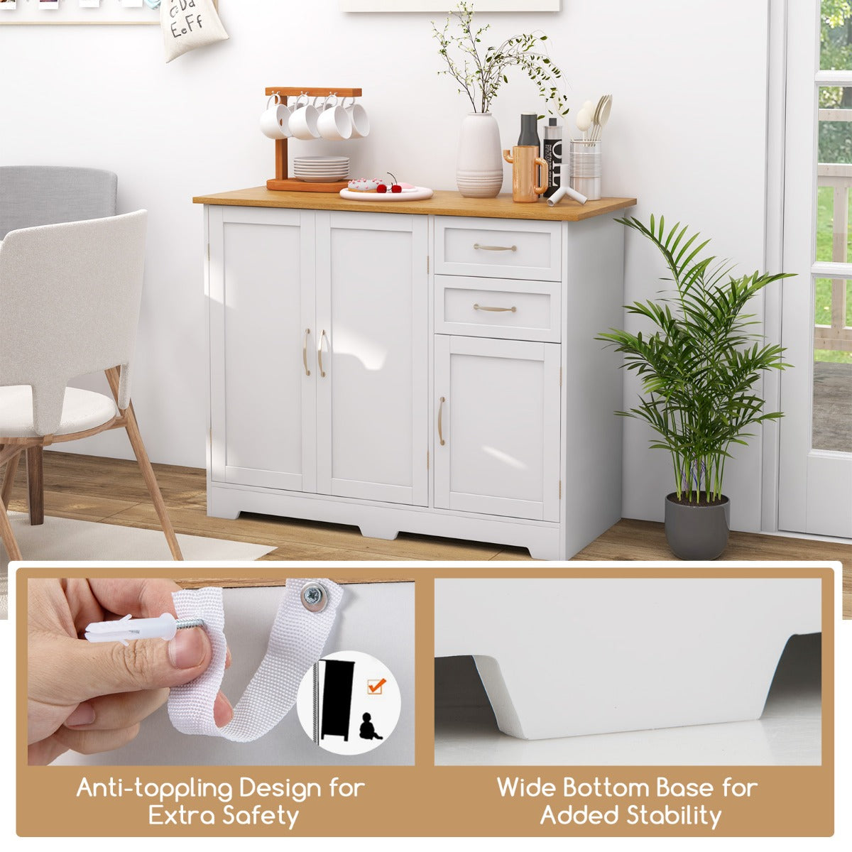 Buffet Sideboard Storage Cabinet with Spacious Table Top