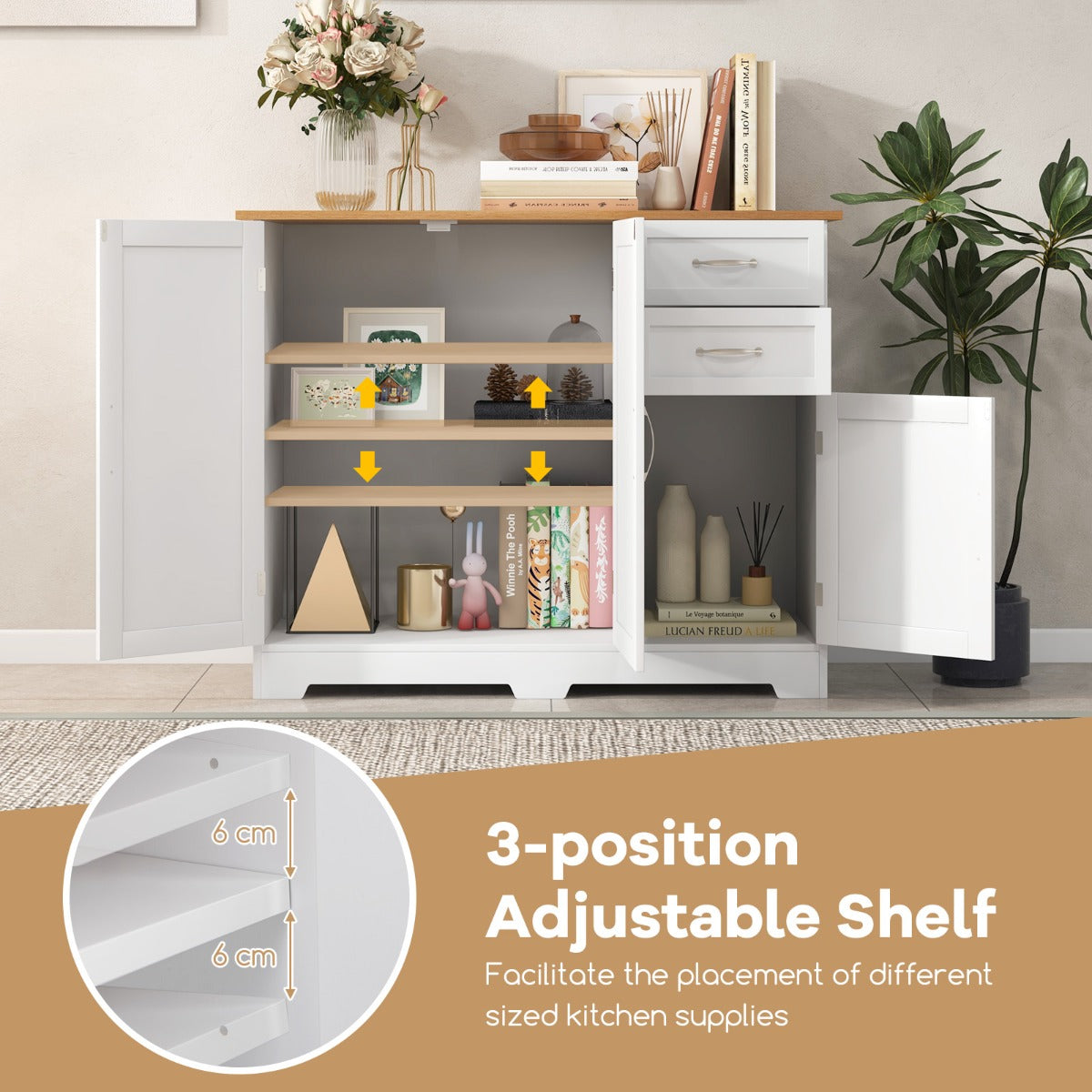 Buffet Sideboard Storage Cabinet with Spacious Table Top