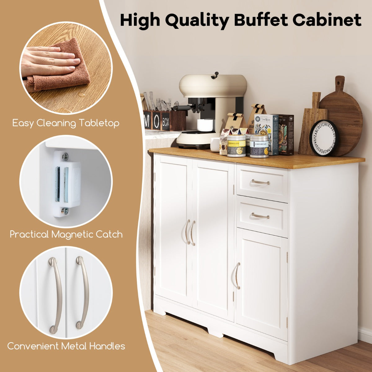 Buffet Sideboard Storage Cabinet with Spacious Table Top