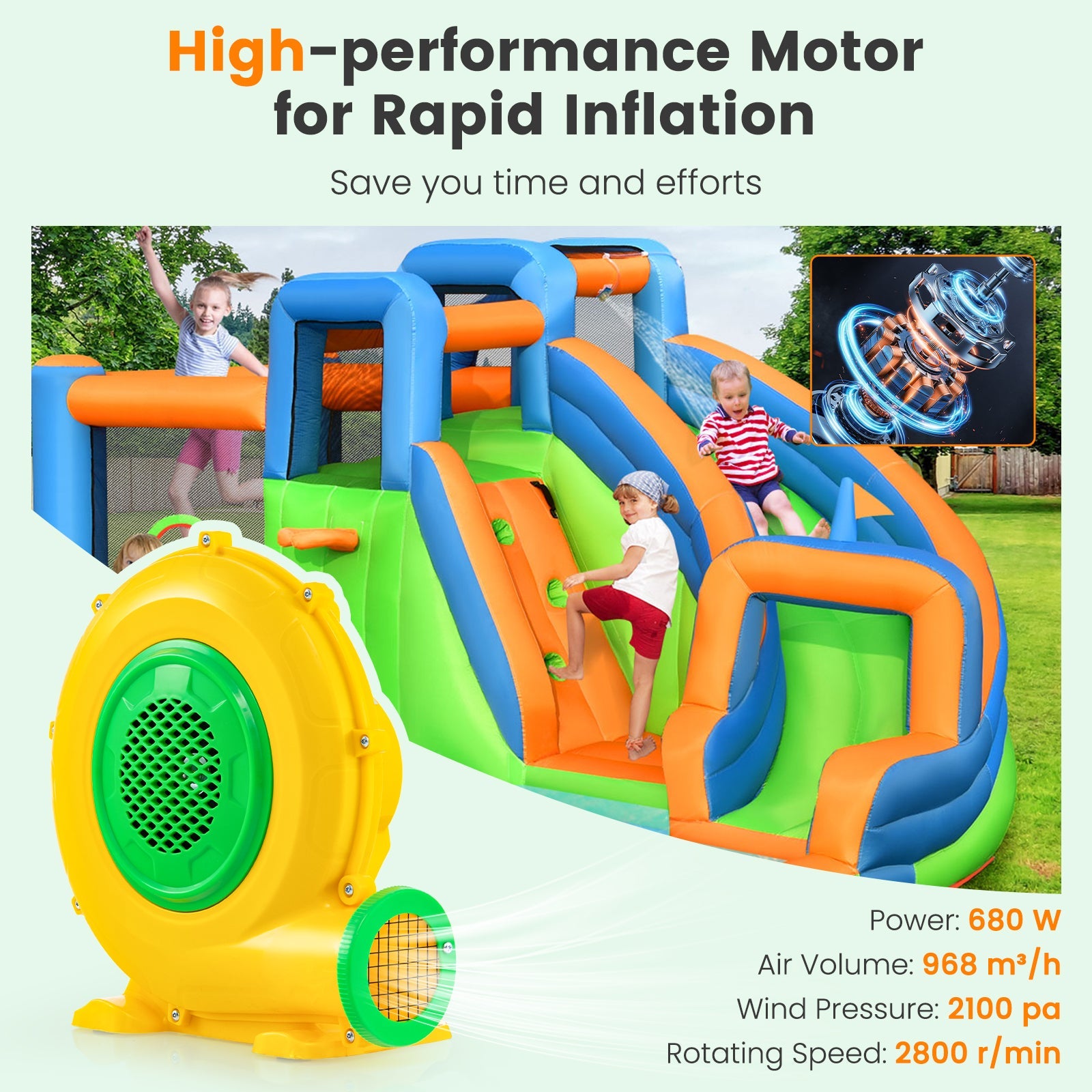 680W 1 Electric Blower, 2100 PA Air Blower for Inflatable