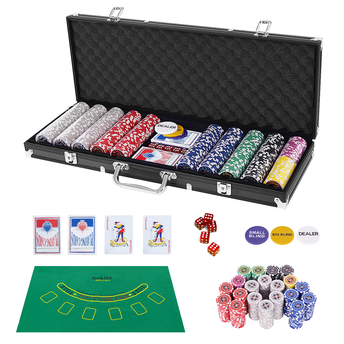 500 Pieces Casino Poker Chip Set for Texas Holdem