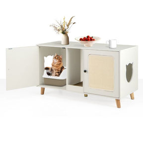 Cat Litter Box Enclosure for 2 Cats with Double Rooms and 2 Sisal Scratching Mats