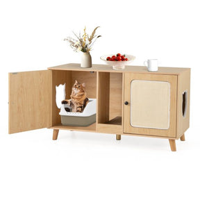 Cat Litter Box Enclosure for 2 Cats with Double Rooms and 2 Sisal Scratching Mats