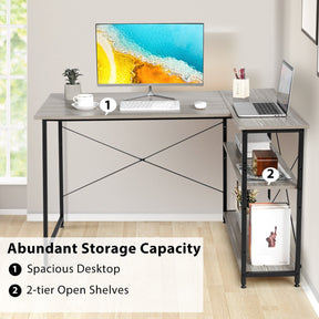 L-Shaped Corner Computer Desk with Adjustable Bookshelf for Office