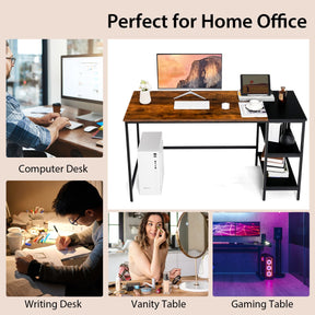 140CM Computer Desk with 2-tier Storage Shelves & Steel Frame