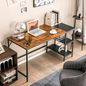 140CM Computer Desk with 2-tier Storage Shelves & Steel Frame