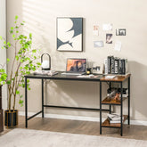 140CM Computer Desk with 2-tier Storage Shelves & Steel Frame