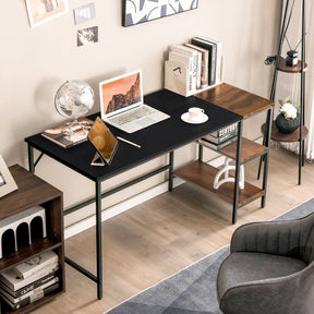 140CM Computer Desk with 2-tier Storage Shelves & Steel Frame