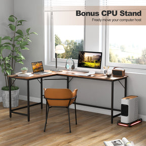 L-Shaped Desk with CPU Stand & Heavy-duty Metal Frame