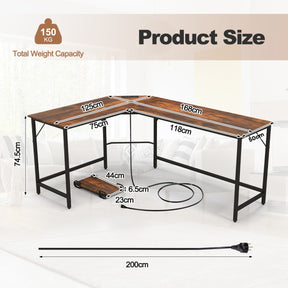 L-Shaped Desk with CPU Stand & Heavy-duty Metal Frame