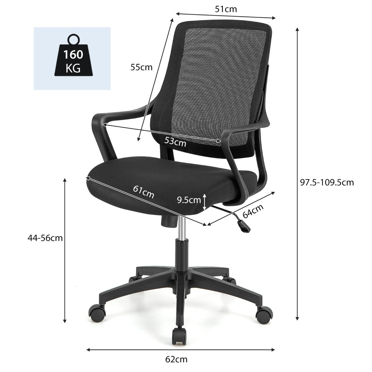 Ergonomic Office Chair with Curved Backrest & Armrest