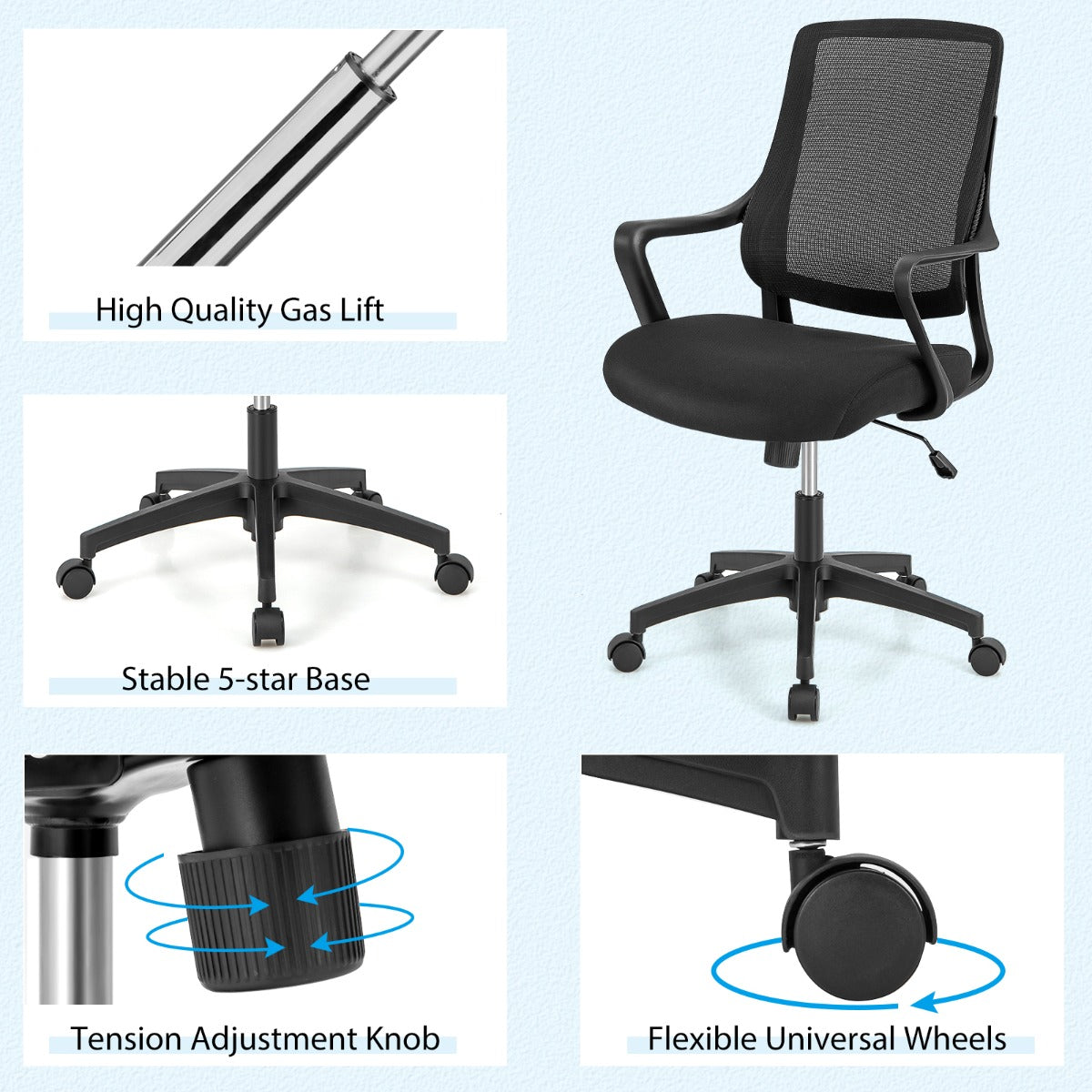 Ergonomic Office Chair with Curved Backrest & Armrest
