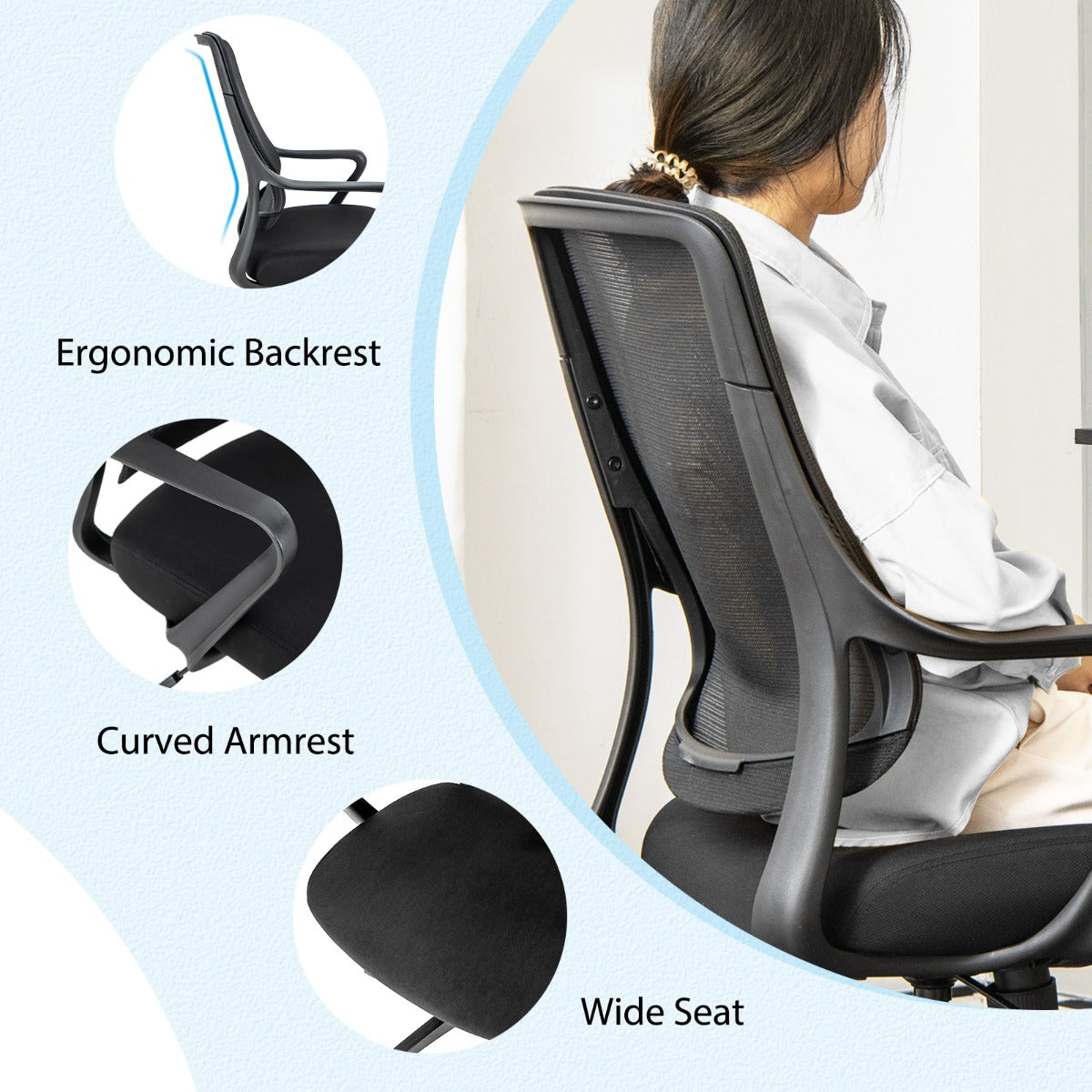 Ergonomic Office Chair with Curved Backrest & Armrest