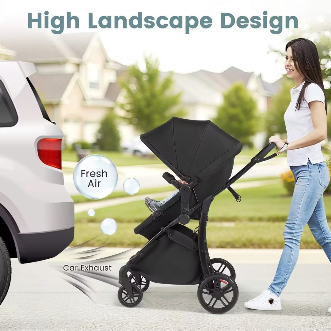 Hikidspace 2-in-1 Foldable Baby Stroller with Reversible Seat and Adjustable Backrest