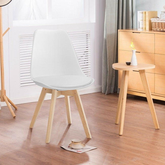 Set of 4 Dining Chairs Mid Century Modern Shell PU Seat with Wooden Leg