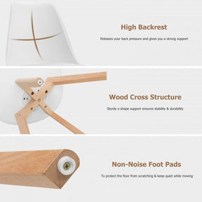 Set of 4 Dining Chairs Mid Century Modern Shell PU Seat with Wooden Leg