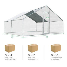 13FT Large Metal Chicken Coop Walk-in Poultry Cage Hen Run House with Waterproof and Anti-Ultraviolet Cover