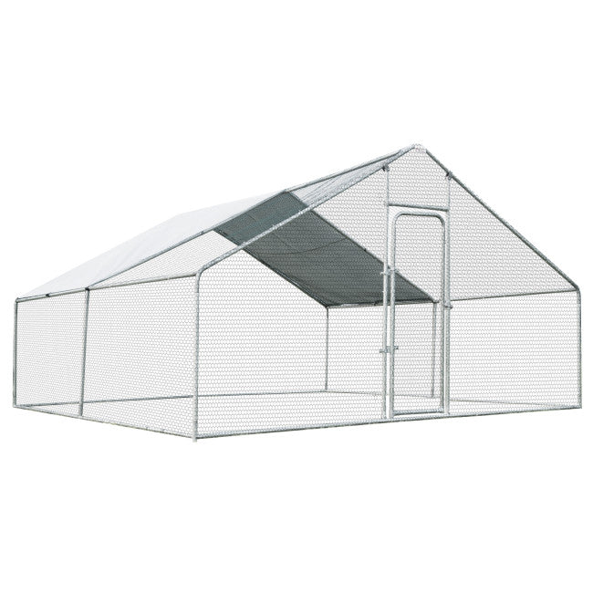 13FT Large Metal Chicken Coop Walk-in Poultry Cage Hen Run House with Waterproof and Anti-Ultraviolet Cover