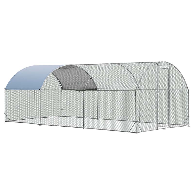 19FT Large Metal Chicken Coop Hen Run House Walk-in Dome Poultry Rabbits Cage with Waterproof Cover
