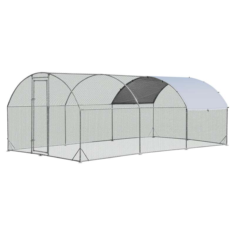 19FT Large Metal Chicken Coop Hen Run House Walk-in Dome Poultry Rabbits Cage with Waterproof Cover
