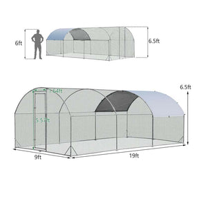 19FT Large Metal Chicken Coop Hen Run House Walk-in Dome Poultry Rabbits Cage with Waterproof Cover