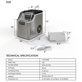 40lbs/24H Portable Countertop Ice Maker Electric Compact Ice Machine with Self-Cleaning