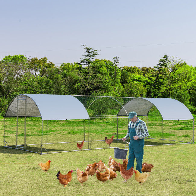 25 FT Large Walk-in Metal Chicken Coop Poultry Cage with Waterproof and Sun-protective Cover