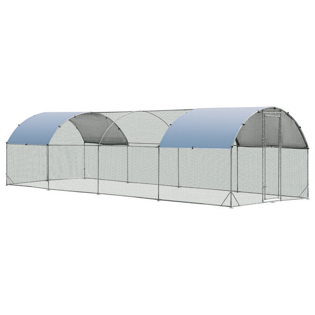 25 FT Large Walk-in Metal Chicken Coop Poultry Cage with Waterproof and Sun-protective Cover