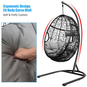 Outdoor Hanging Egg Chair Patio Swing Chair with C Hammock Stand and Soft Cushion