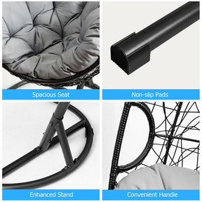 Outdoor Hanging Egg Chair Patio Swing Chair with C Hammock Stand and Soft Cushion