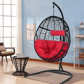 Outdoor Hanging Egg Chair Patio Swing Chair with C Hammock Stand and Soft Cushion