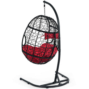 Outdoor Hanging Egg Chair Patio Swing Chair with C Hammock Stand and Soft Cushion