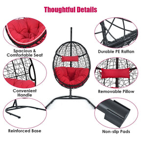 Outdoor Hanging Egg Chair Patio Swing Chair with C Hammock Stand and Soft Cushion
