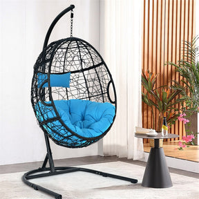 Outdoor Hanging Egg Chair Patio Swing Chair with C Hammock Stand and Soft Cushion