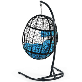 Outdoor Hanging Egg Chair Patio Swing Chair with C Hammock Stand and Soft Cushion