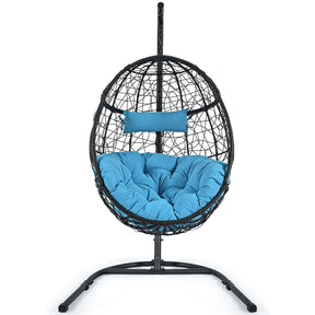 Outdoor Hanging Egg Chair Patio Swing Chair with C Hammock Stand and Soft Cushion