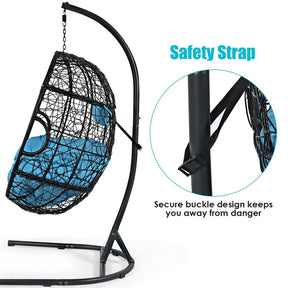 Outdoor Hanging Egg Chair Patio Swing Chair with C Hammock Stand and Soft Cushion