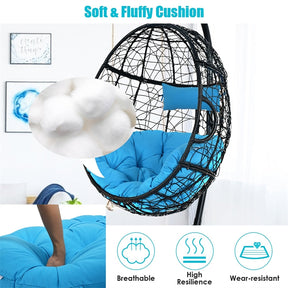 Outdoor Hanging Egg Chair Patio Swing Chair with C Hammock Stand and Soft Cushion