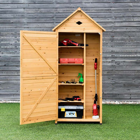 63" Outdoor Lockable Wooden Storage Shed Garden Tool Cabinet with 5 Shelves
